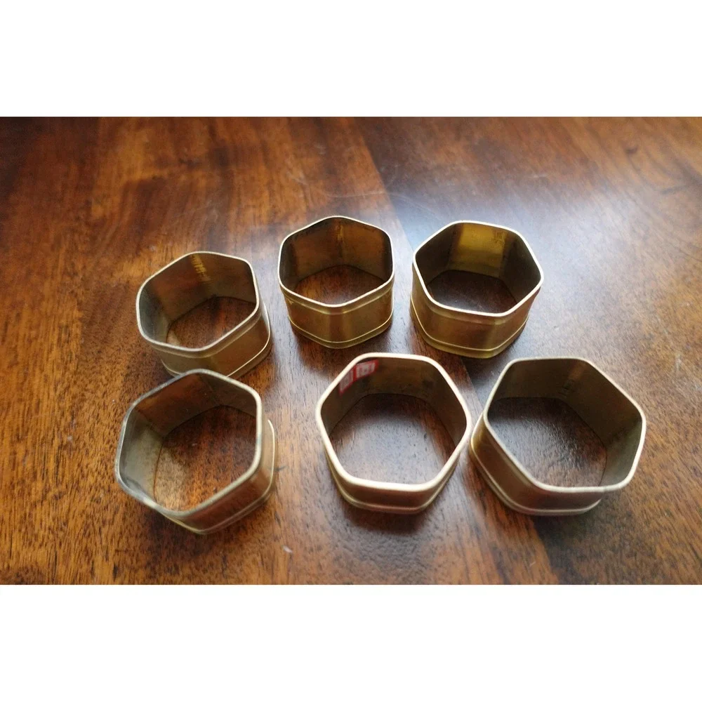 set of 6 vintage napkin ring‎ hexagonal shape brass